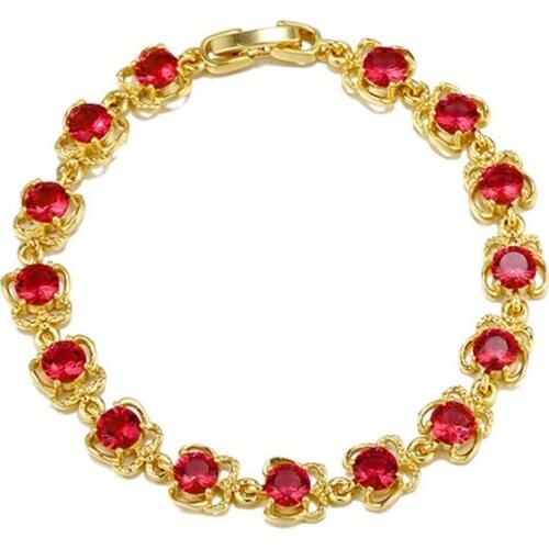 Simple And Elegant Jewelry Gold Filled Womens Temperament Red Zircon Chain Bracelet