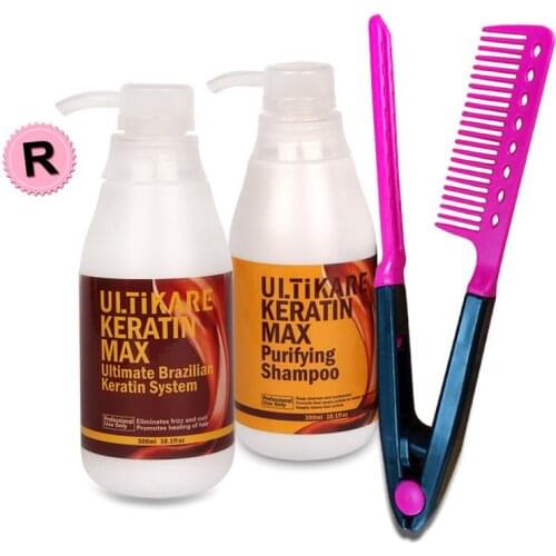 Keratin straightening out 12% Formalin Brazilian Keratin Treatment 300ml Purifying Shampoo for Resistant Hair Free Red Hair Comb