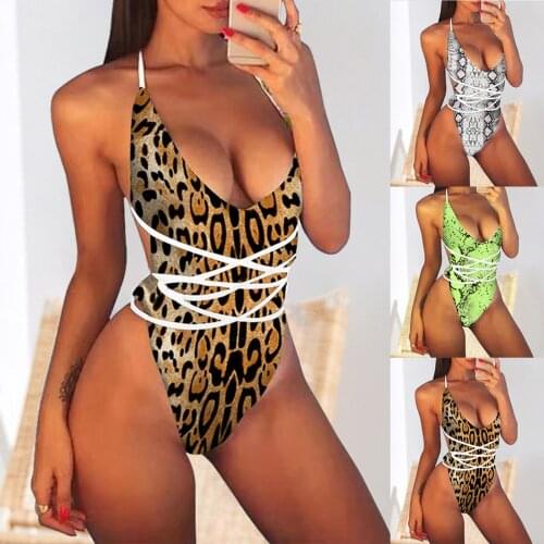 SAGACE Womens deep V bandage bikini snakeskin PRINT SWIMSUIT European and American style hot sale waist new hot spring classic