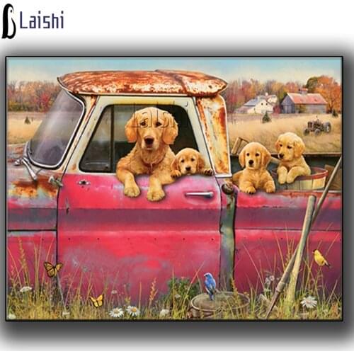 Today’s new, limited-time special offer The Golden Retriever family sits in an abandoned car and plays, farm full drill home dec