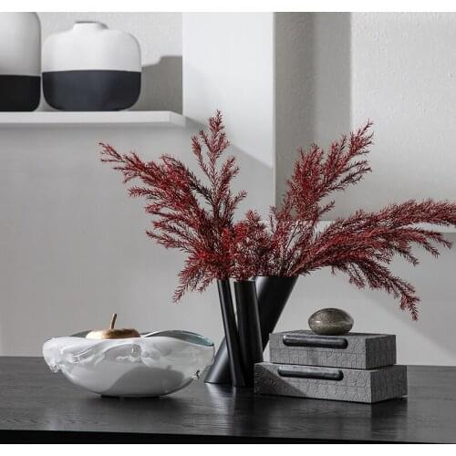 Modern Dried Flower Vase Decor Home Dining Coffee Table Entrance Black Silver Line Shape Metal Cylinder Vase Creative Ornaments