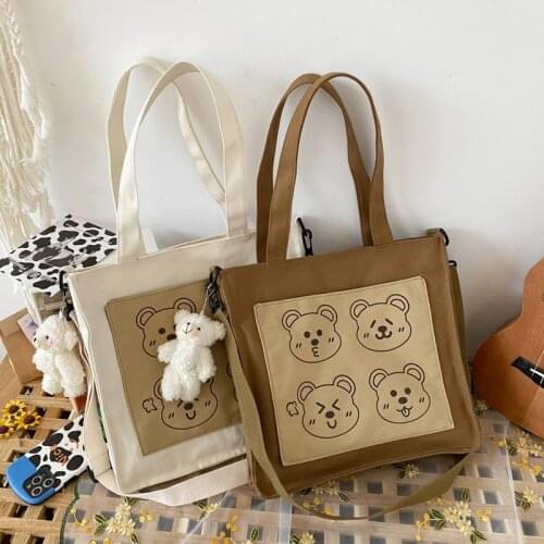 Japanese Style Cartoon Bears Print Girls Shoulder Bag Canvas Bag For Women New 2021 Summer Crossbody Bags Messenger Bag Bolso