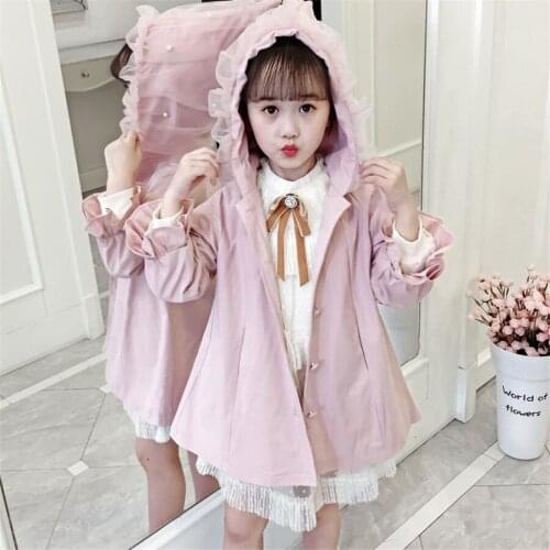 Windbreaker Hooded Spring Autumn Korean Fashion Children Cotton Jacket Kids Girls Trench Coat Outerwear Coats