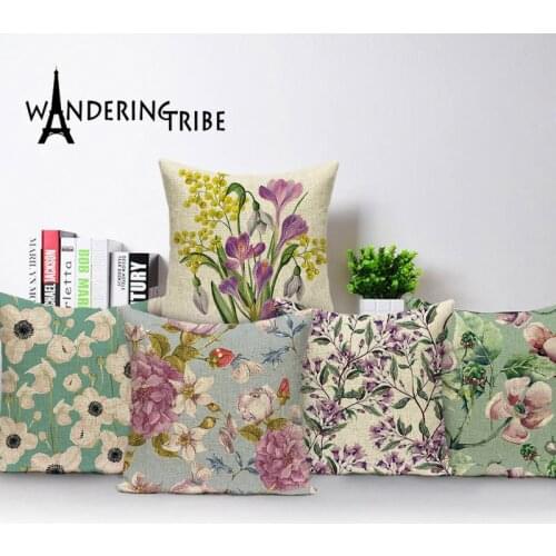 Vintage Decorative Cushion Covers Shabby Chic Throw Pillows Flower Floral Spring Pillow Covers Custom Linen Pillowcase 45*45