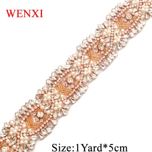 WENXI 5 YARDS Bridal Gown Sash Rhinestones Applique With Beads Trim For Wedding Dress Belt DIY Bridal Sash WX815