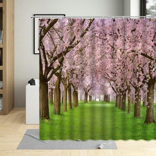 Beautiful Pink Flowers Bathroom Curtains Peach Blossom Forest Shower Curtain Polyester Fabric For Living Room Screens With Hooks