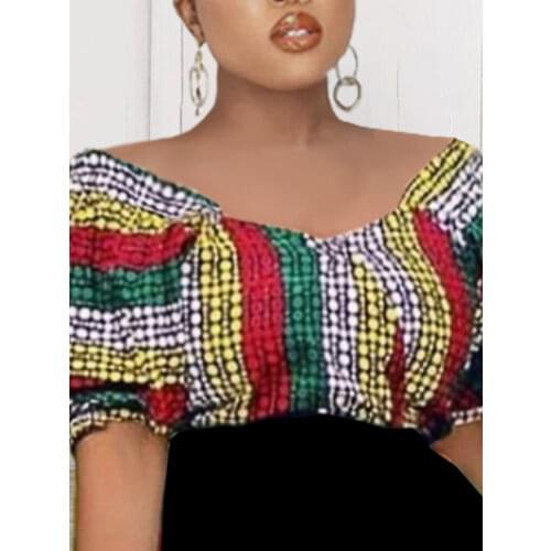 Women Blouse Summer Cropped Tops Printed Off Shoulder Sexy with Zipper Shirts Sexy Female Blusas Female 2021 New African Fashion