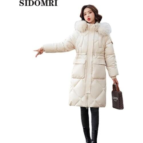 INS New Women Winter Long Down Coat Fur Collar White Duck Down Big Fur Collar Parka New Female Fashion Thick Warm Jacket Outwear
