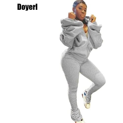 Women Two Piece Outfit Set Long Sleeve Tracksuit Oversize Sweatshirt and Sweatpants Set 2 Piece Stacked Pants Set Chandal Mujer