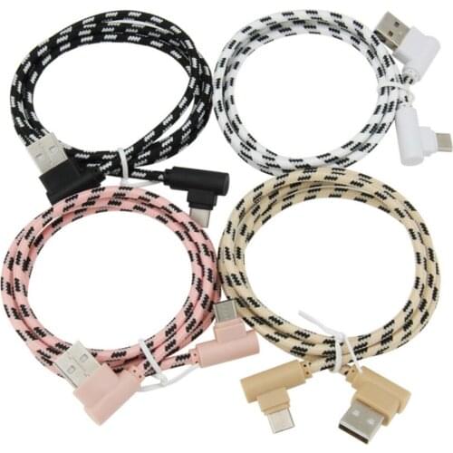 1M 2M 3M 90 Degree Nylon USB Type C Cable For Samsung S9 Plus Fast Charging Type-C Micro Usb for iPhone X XS Data Cord 300pcs