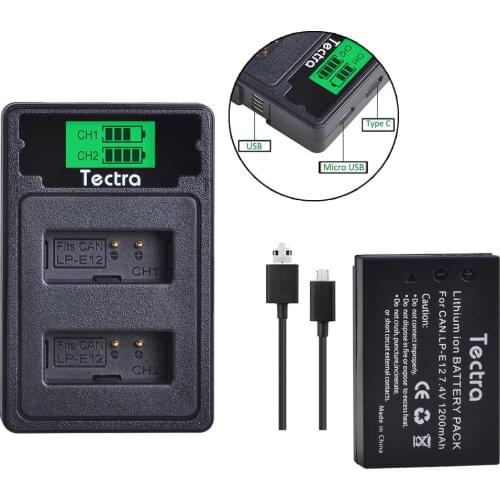 1PCS LP-E12 LPE12 LP E12 Camera Battery+LCD USB Type C Charger for Canon M 100D Kiss X7 Rebel SL1 EOS M10 EOS M50 DSLR