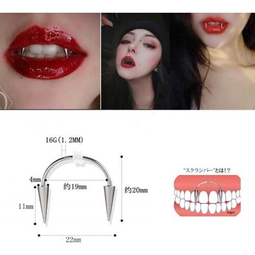 1PC Dracula Nail Septum Piercing Tiger Tooth Nail Stainless Steel C Rod Smile Lip Piercing Zomibe Vampire Tooth Decoration punk