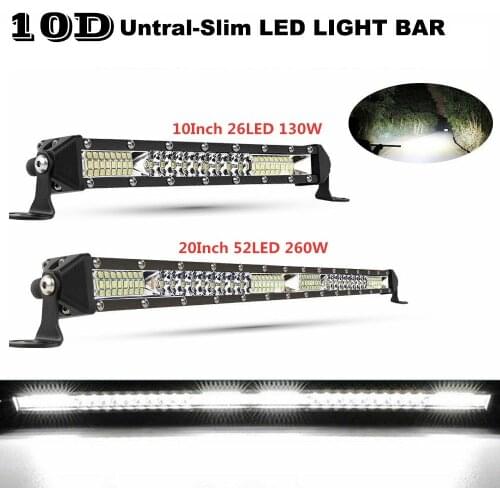 10D 10 20 inch 130W 260W LED Light Bar Spotlight Flood Beam running lights for cars Niva 4X4 Tractor Boat ATV Trucks Work Light