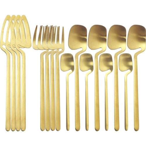 16Pcs/Set Knives Fork Coffee Spoon Tableware Set Gold Cutlery Set Stainless Steel Dinnerware Set Kitchen Silverware Flatware Set