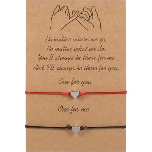 2pcs/set Heart Charm Bracelets Black String Braiding Couple Bracelet For Men Women Wish Card