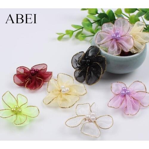 30pcs 4cm Handmade Organza Flower Head Silk Artificial Flower for Crown Jewelry Dress Headwear Wedding Home Decoration DIY rose