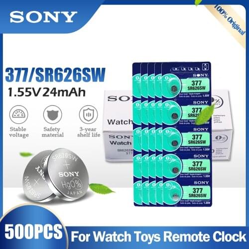 500PCS SONY 377 377A SR626SW AG4 SR626 LR66 LR626 AG 4 1.55V Silver Oxide Battery For Watch Clock Toys Car Remote Button Cell
