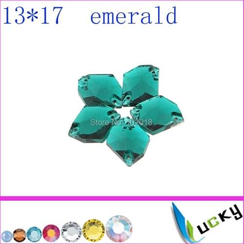 Free shipping Flat back sew on rhinestones number 3070# Emerald colour Cosmic shape 13*17mm crystal strass beads
