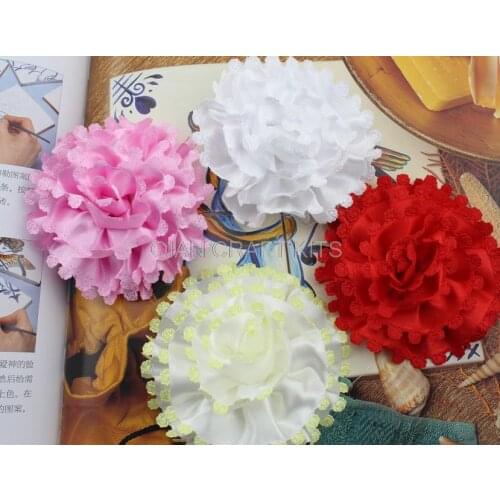 50pcs large handmade Satin Fabric Rosette Flowers in white 80mm-85mm wholesale free shipping