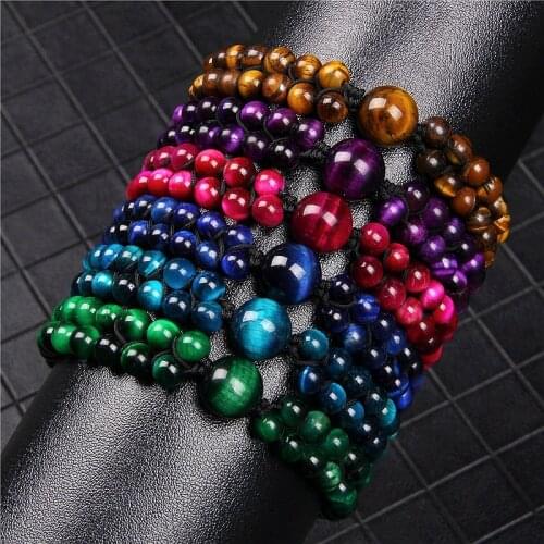 Vintage Natural Tiger Eye Stone Braided Bracelet Men Double Row 6mm Beads Bracelets For Women Exquisite Jewelry Unique Pulsera
