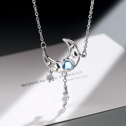 Fashion Link Chain Choker Necklaces for Women 925 Silver Cubic Zirconia Star Moon Charm Pendants Necklace Wedding Party Jewelry