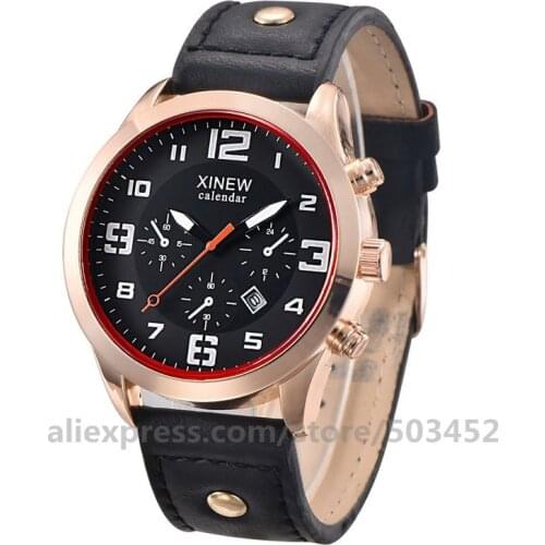 100pcs/lot XINEW 2325 Men Watch With Calendar Wristwatch Waterproof Fashion Watches Gifts Red Pointer Curren Hot Sells