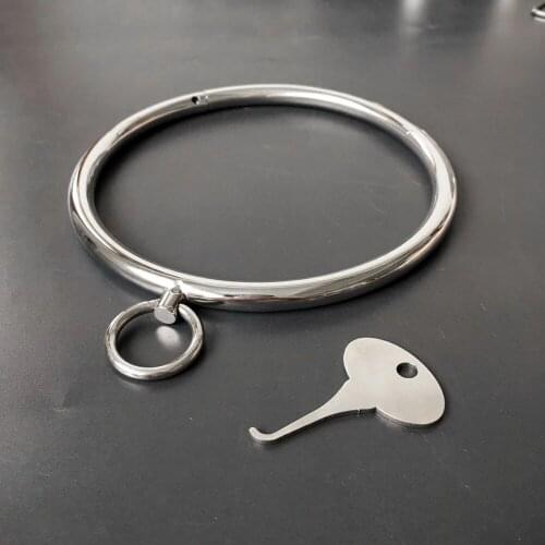 Black SM stainless steel round necklace male female sex toy Collar