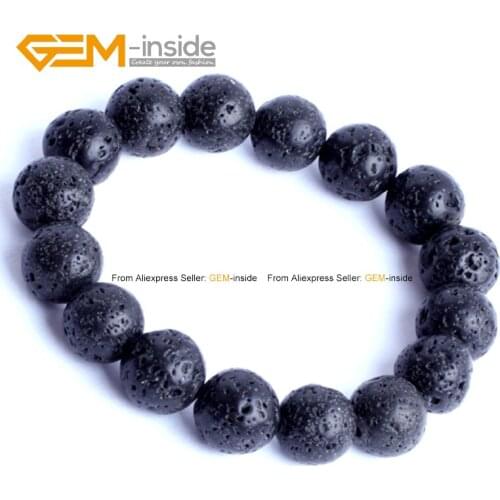 Black Lava Rock Beads Bracelets Elastic Rope Bracelet Fashion Jewelry Length 7.5inch FreeShipping Wholesale Gem-inside