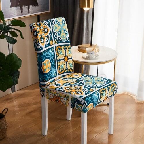 Floral Print Spandex Chair Cover Durable Soft Elastic Seat Chair Slipcover for Kitchen Dining Room Party Banquet Restaurant 1pc