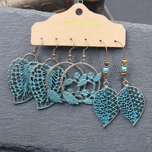 Ethnic Gypsy Leaf Bronze Color Dangle Ladies Earrings Set Summer Vintage Earrings Boho Earrings Accessories