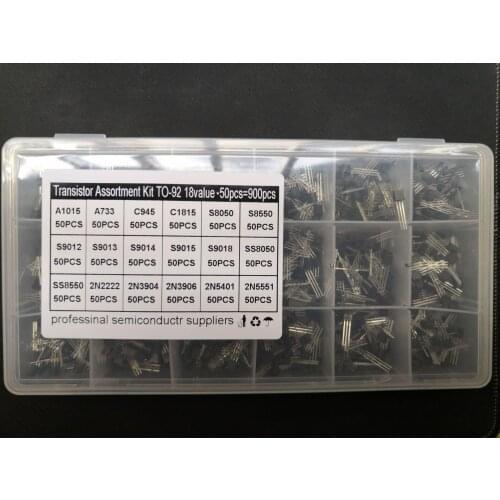 900pc Transistor kit box 2N2222A 3904 3906 5401 5551 S9012/9013/9014/9015/9018 SS8050/8550 C945/1815 S8050/8550 A1015/733 assort
