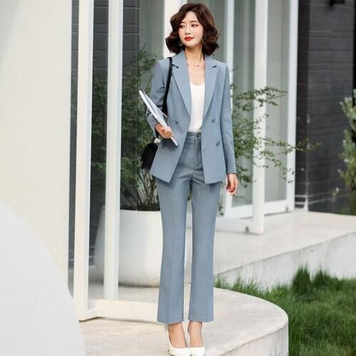 Women suits professional pants suit female fashion temperament casual suit pants two sets of autumn new apricot color 2 sets