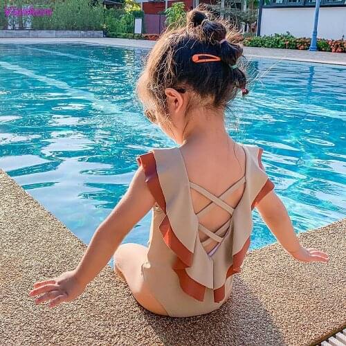 Toddler Girls Swimsuit Ruffles Baby Swimwear Girls Bikini 2021 Summer Infant Bathing Suit Backless Kids Beach Clothes