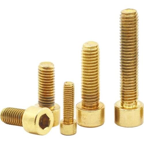 2pcs M10 H62 brass Allen cylindrical head glossy screw hex socket cup headed screw brassiness mechanical bolt 16mm-110mm length