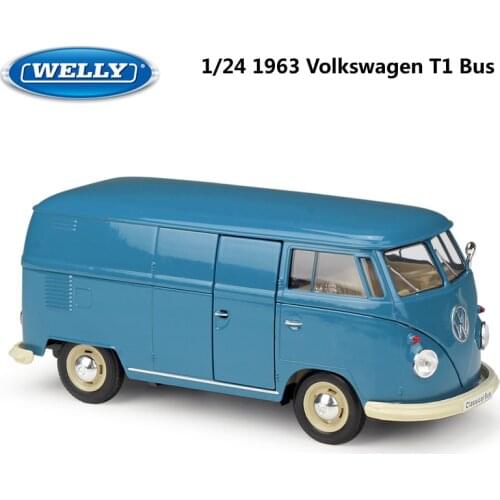 WELLY Diecast 1:24 Scale Car High Simulator Volkswagen T1/T2 Bus Model Car Alloy Metal Classic Toy Car For Kid Gift Collection