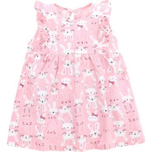 OPPERIAYA Kids Fashion Easter Cartoon Rabbit Print Dress Ruffle round neck Stylish Sleeveless Dresses for Children Baby Girls