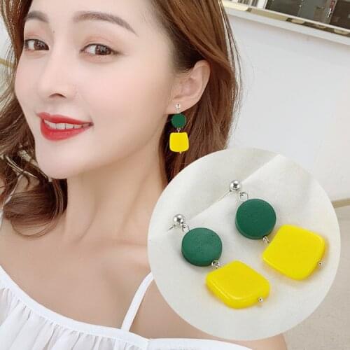 Fashion Personality Exquisite Versatile Hit Color Wood Acrylic Simple Girl Playful Cute Temperament Earrings Jewelry Jungkook