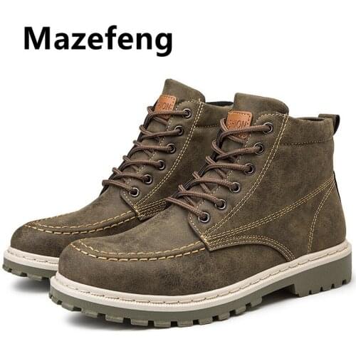 Men High Quality Leather Boots Male Spring Casual Motorcycle Ankle Botas Hombre Men Lace-Up Basic Boots Man Fashion Men Boots