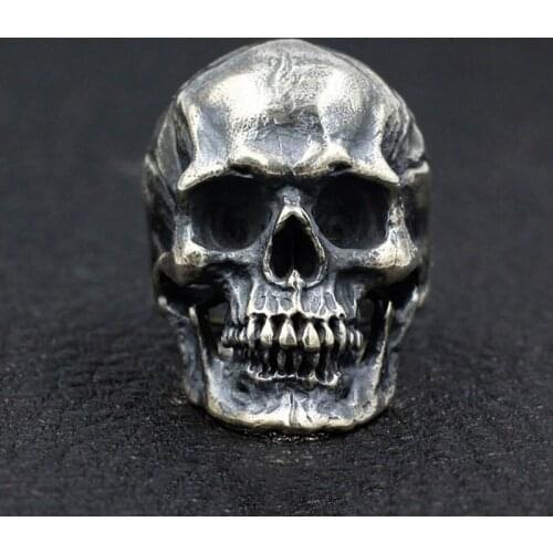 Vintage Silver Color Black Skeleton Ring for Men Retro Rock Punk Vampire Skull Ring Men Punk Rock Biker Jewelry Ring