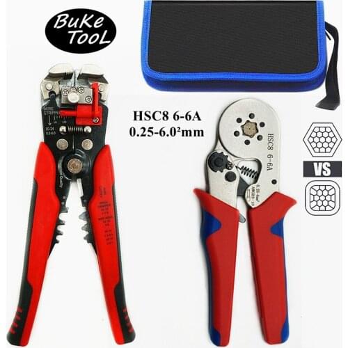 HSC8 6-4/6-6 Crimping Pliers Kit YE-1R Stripping Cutting Plier with 1020pcs/box Tube Terminal Suit Electric Tools Set