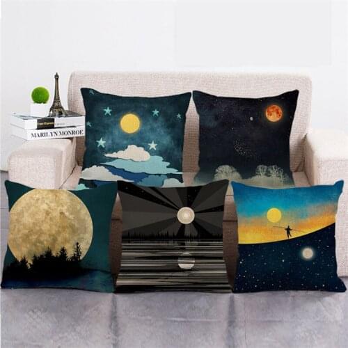 Wholesale45cm*45cm Star Moon pattern Linen/Cotton Throw Pillow Covers Couch Cushion Cover Home Decor Pillowcase
