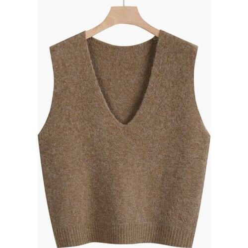 2021 Autumn Winter Women Solid Pullovers Waistcoat Sweater Female Vest Knitted Retro V-neck Tops Ladies Casual Outerwears Q6