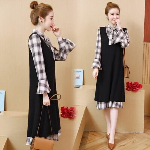 Autumn Knee-length None A-line Simple Knitted Two-piece Bow Tie Long Bell Sleeve Fashion Work Casual Streetwear Cocktail Dresses