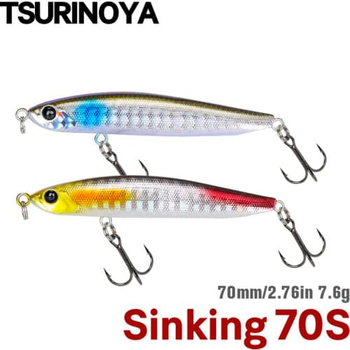TSURINOYA 70mm 7.6g 70S Sinking Pencil Fishing Lure SWORDSMAN Speeds 0.28m/s Artificial Stream Bass Trout Hard Bait Wobblers