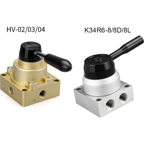 Pneumatic cylinder hand rotary valve Hand valve HV-02/03/04 K34R6-8/8D/8L Pneumatic three-position four-way hand-turn valve