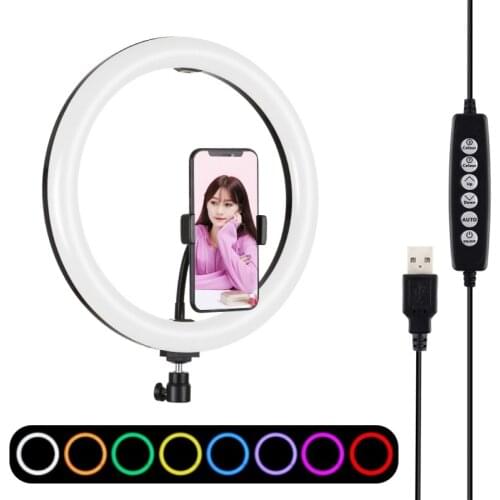 PULUZ 11.8 inch 30cm Curved Surface USB 10 Modes 8 Colors RGBW Dimmable LED Ring Vlogging Photography Video Lights with Tripod B