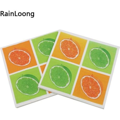[RainLoong] Fruit Paper Napkin Orange Festive & Party Tissue Printed Napkin For Cocktail Decoration Paper 33*33cm 5 packs