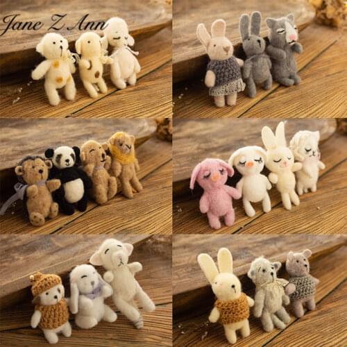 Jane Z Ann Newborn baby photo props handmade little Doll Lion Bear Rabbit Panda animal 10-15cm studio shooting cute accessories