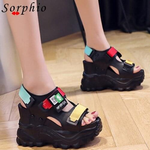 Sorphio Leisure Platform Summer womens Sandals For Woman Black White Hook Loop Thick High Heel Casual Sports Shoes 2021 New