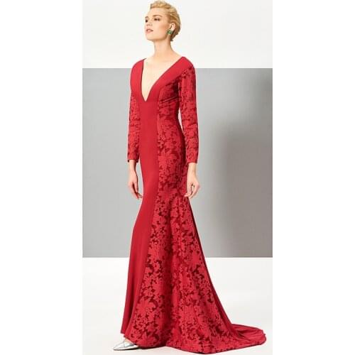 Chiffon Lace V-Neck Long Sleeves Floor-Length Mermaid/Trumpet Mother Of The Bride Dresses Custom Made